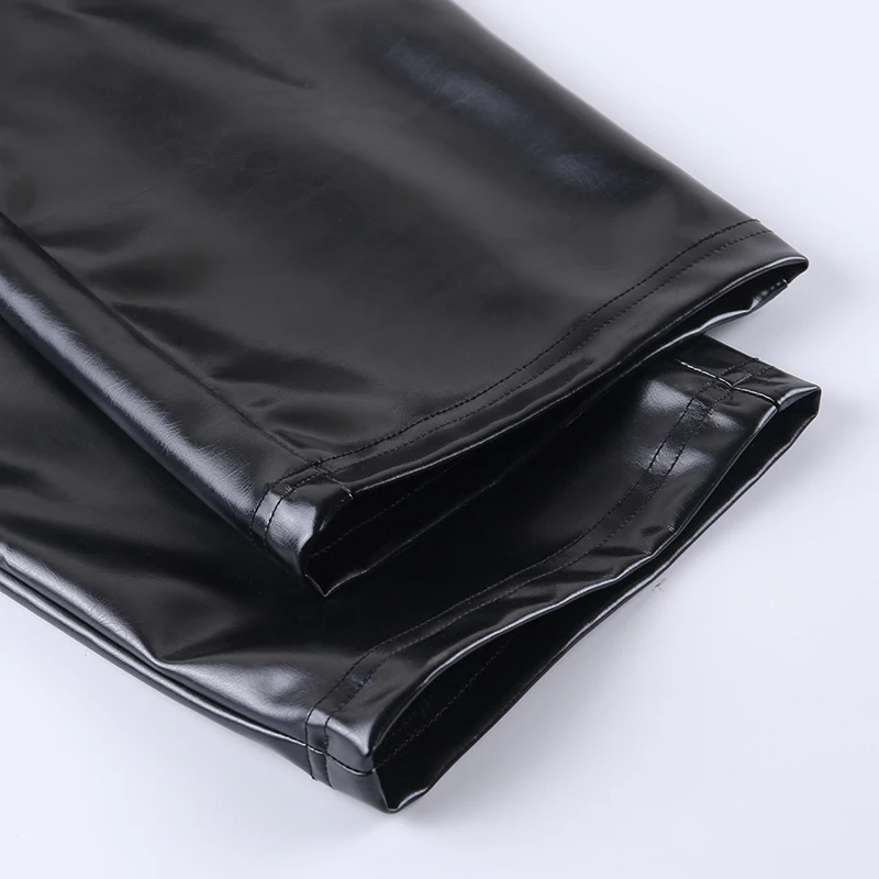 WannaThis Black Faux Leather Straight Pants With Belt Elegant Casual Women Autumn High Waist Streetwear Ladies Vintage Trousers