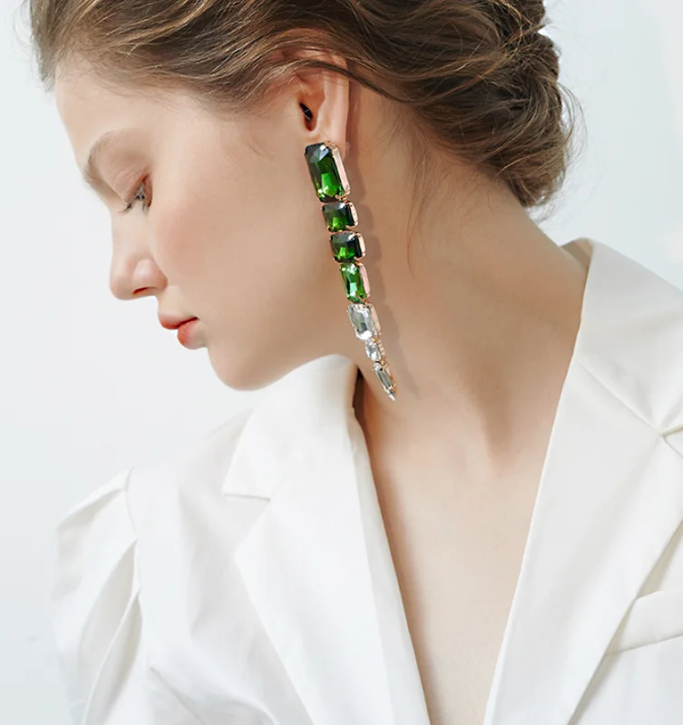 2023 trend 925 Silver Needle Unusual Faux Rhinestone Long Stud Earrings Fashion Jewelry for women