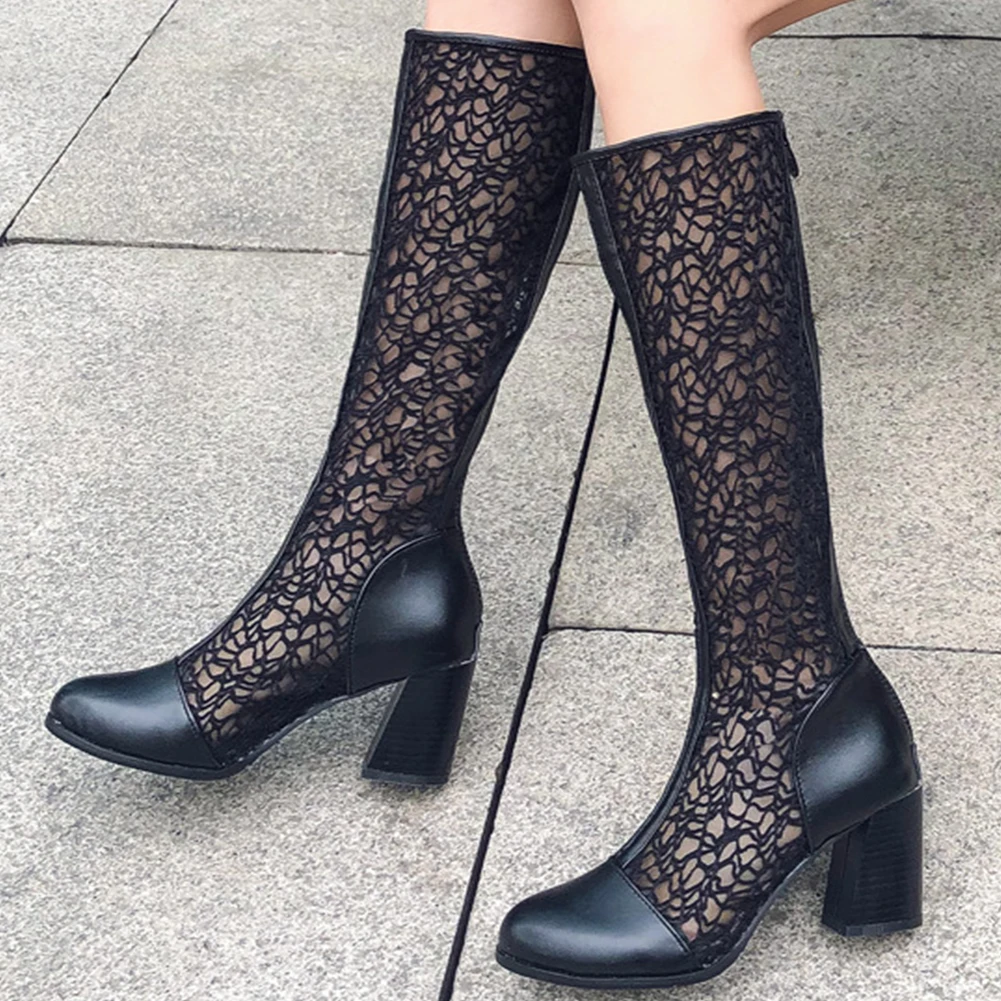 

Sarairis 2020 New Fashion Chunky Heels Summer Boots Woman Shoes Zip Up Summer Comfortable Knee-High Boots Women Shoes