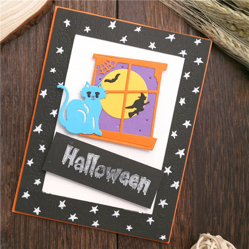 

DiyArts Halloween Window Dies Witch Cat Metal Cutting Dies New for Card Making Scrapbooking Embossing Cuts Stencil Craft Dies