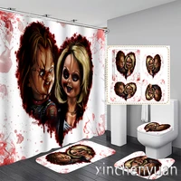Horror Movie Chucky 3D Printing Waterproof Bathroom Shower Curtain Toilet Cover Mat Non-Slip Floor Mat Rug (1/3/4Pcs) W07 1