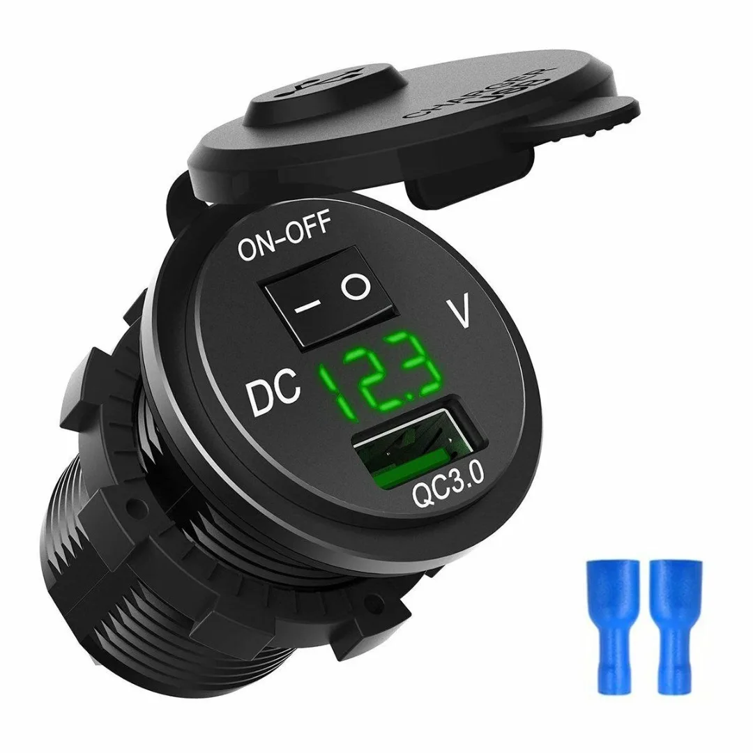 QC 3,0 USB зарядное устройство для мотоцикла, лодки, автомобиля, адаптер, светодиодный вольтметр с переключателем, зарядное устройство, адаптер для мотоцикла, грузовика