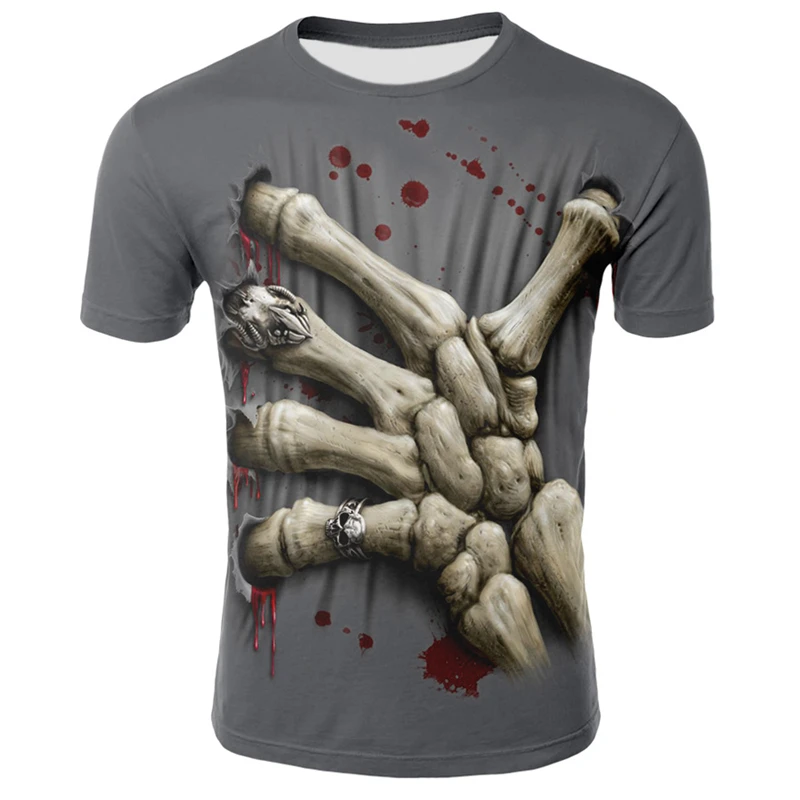 Крутая Мужская футболка в стиле хип-хоп, Готическая футболка с коротким рукавом и принтом «Grim Reaper Finger», повседневные летние топы, футболка с 3D принтом в виде черепа для мужчин