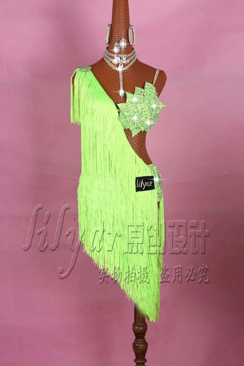 Neon Green Dress Special Design Black Latin Dance Dress Women Fringe Dress Rumba/Samba/Salsa Dress Flamenco Cowboy Neon Latin Dance BL2004 - Цвет: Neon Green Dress