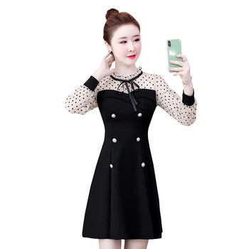 

New spring 2020 dress black sweet wind dress patchwork two black dresses Korean fashion lace sexy outfit vestido mini party