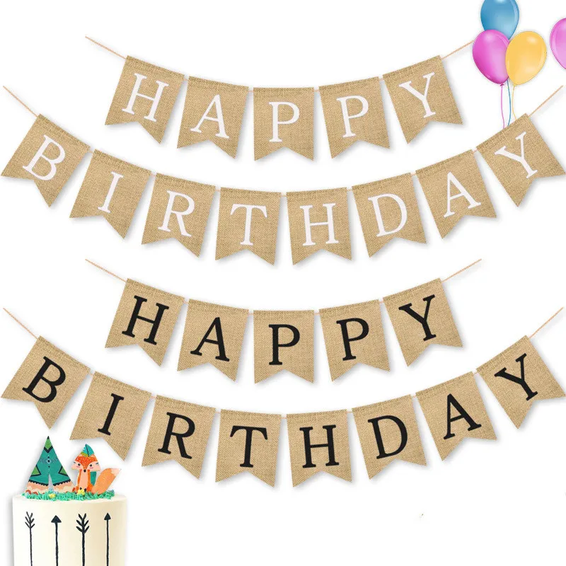 

Льняной баннер с днем рождения, льняное украшение с флагом, баннер «сделай сам» для праздника, дня рождения