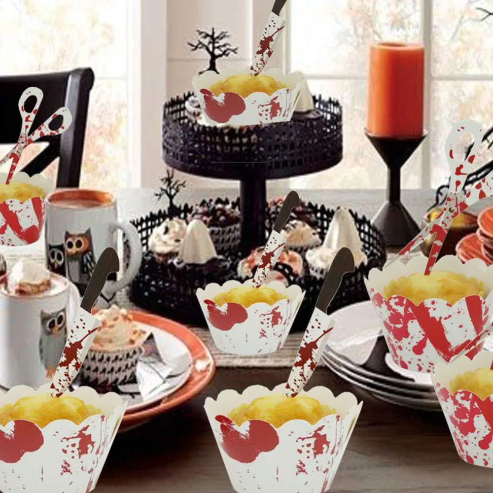 

24pcs Halloween Cake Decoration Party Cake Insert Scissors Knife Decoration For Party Hallowen Kitchen Suppily
