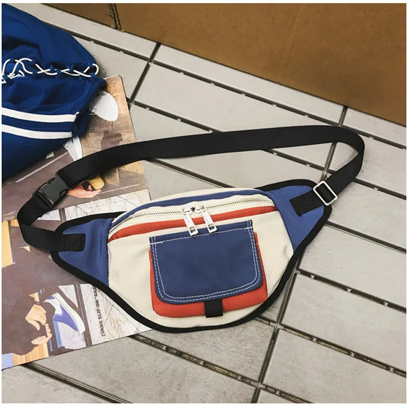 Blue Waist Pack Хип-хоп поясная Мужская нагрудная сумка-мессенджер поясные сумки Одна сумка на плечо Bananka Водонепроницаемая сшивка Холщовая Сумка ремень Женская - Цвет: Blue Waist Pack