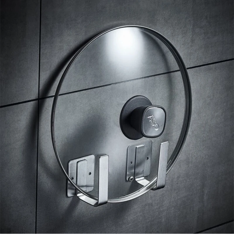 

2PCS Kitchen Bathroom Storage Rack Stainless Steel Pot Lid Hook Chopping Cutting Board Wall Mounted Hooks Holder