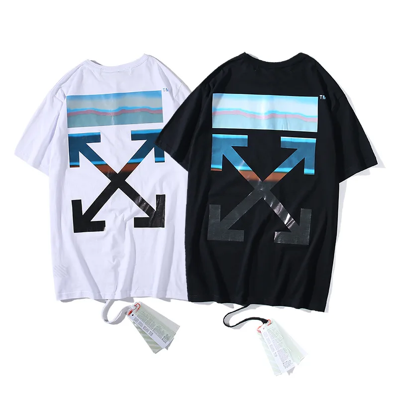 

19SS OFF WHITE OW Rome limited colorful gradient waves streetwear Sports leisure women/MEN Cotton short-sleeved T-shirt