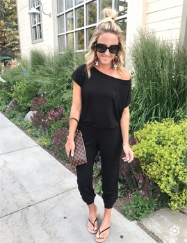 

New Solid Casual Sexy Off Shoulder Short Sleeve Jumpsuits 2019 New Arrival Women Summer Fashion Slim Elegant Long Rompers Female