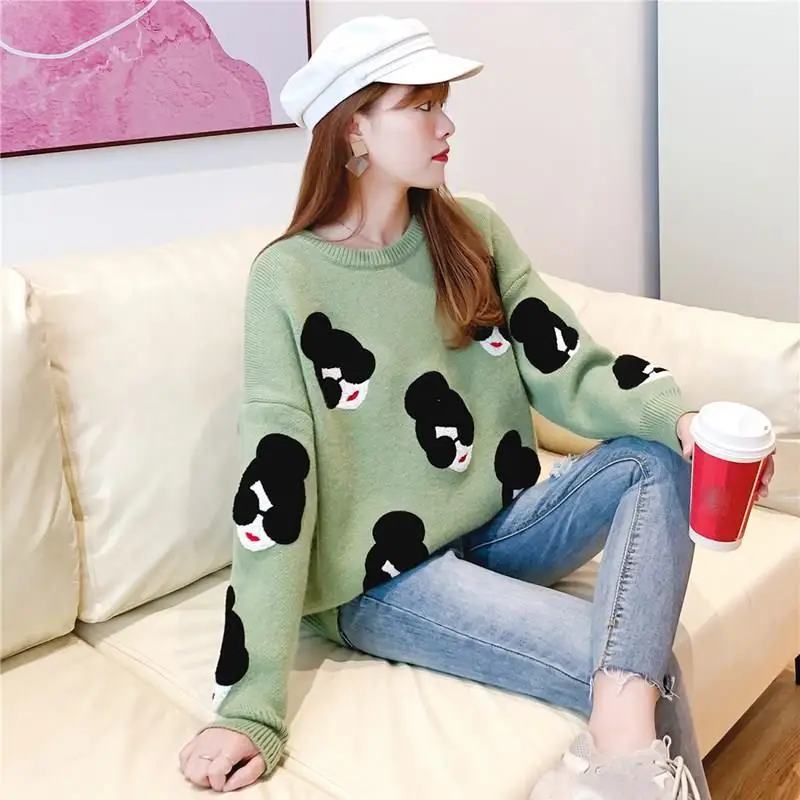 

Early Autumn And Winter Sweater Women's Loose Head Solid Color Long Sleeve 2019 New Embroidered Knit Top Jumpers