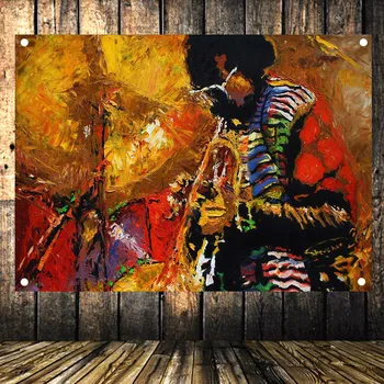 

Retro Valance Rock and Roll Flag Band Lead Singer Portrait Poster Banner Oil Painting Tapestry Bedroom Music Studio Decoration