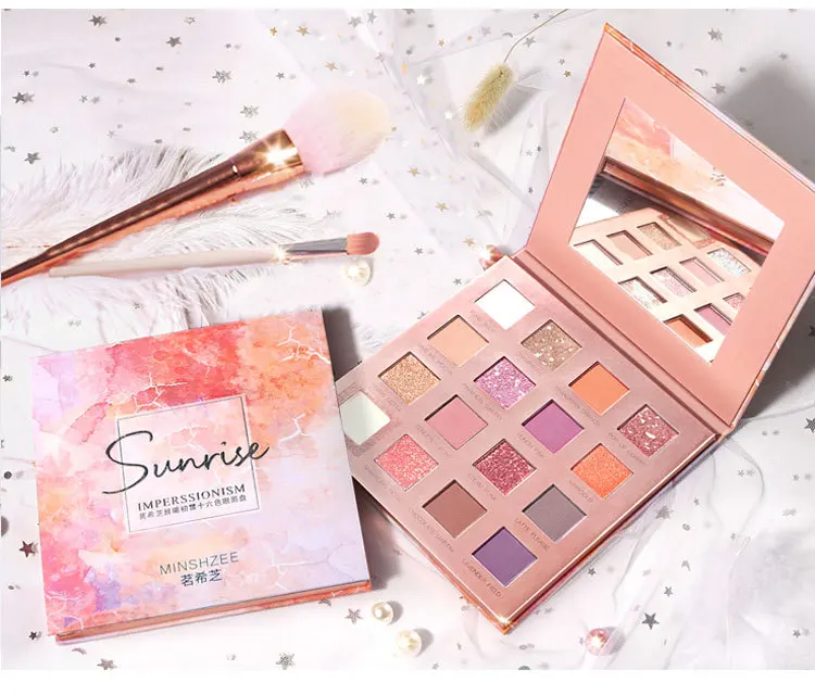 

MINSHZEE 16 Colors Desert Rose Eye Shadow Pearlescent Matte Glitter Shimmer Eyeshadow Palette Make Up Palette TSLM1