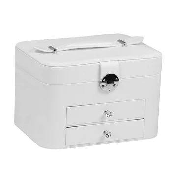 

Jewelry Box Large Capacity Jewelry Organizer Multi-Layer Makeup Case Multi-Functional Necklace Rings Jewelry Boxes White