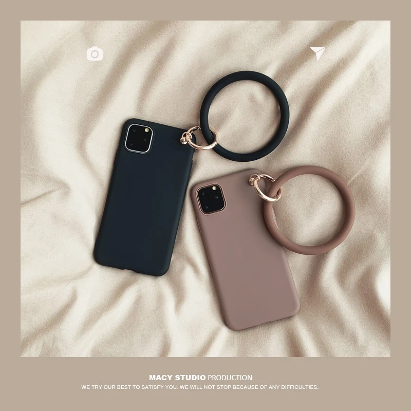 

Matte Silicone mobile Phone Case For iPhone 12 11 Pro Max 12Mini X XR Xs Max 7 8 6 plus Anti-lost Bracelet Ring Soft Shell Capa