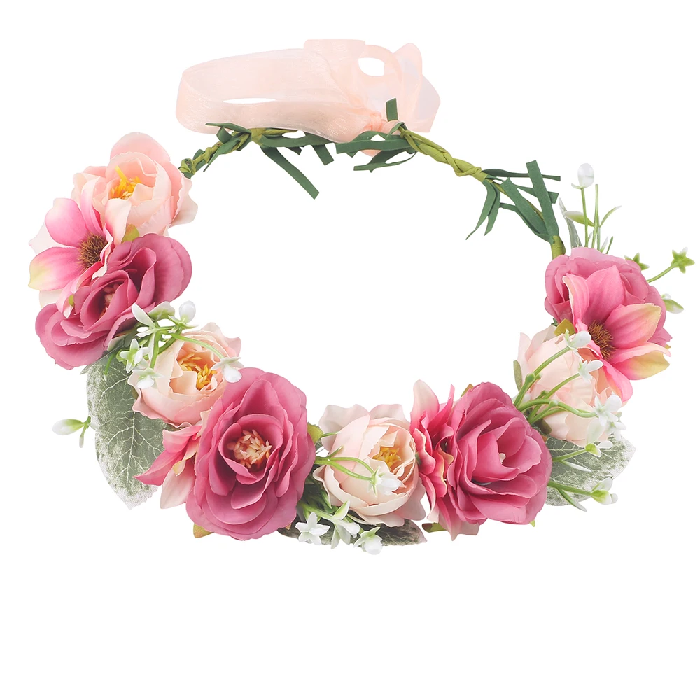 

Flower girls crown Dusty rose flower headbands Adjustable Ribbon floral Garlands Bridal Hair Accessories for women wreath