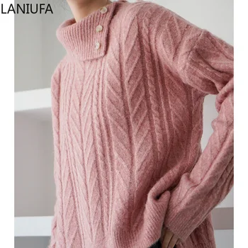 

Fashion Autumn Women Sweater Knitted Long Sleeve O-Neck Casual Loose Office Button Sweaters Tops Women Sweater coat mujer P242