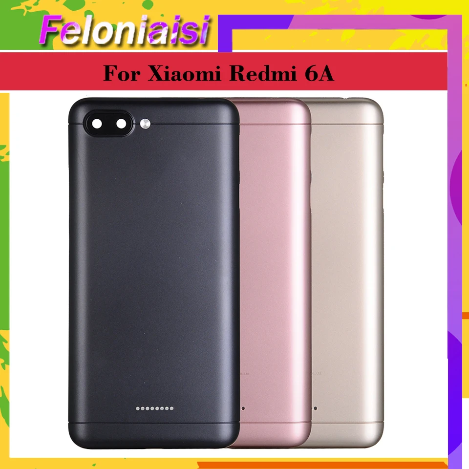 Корпус для Xiaomi Redmi 6A Redmi 6 Пластиковая Задняя Крышка батарейного отсека Запасные части чехол с кнопками объектив камеры