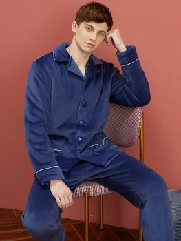 

Winter pajamas thickened Lapel men's pajamas flannel cashmere winter warm suit Plush men's home wear