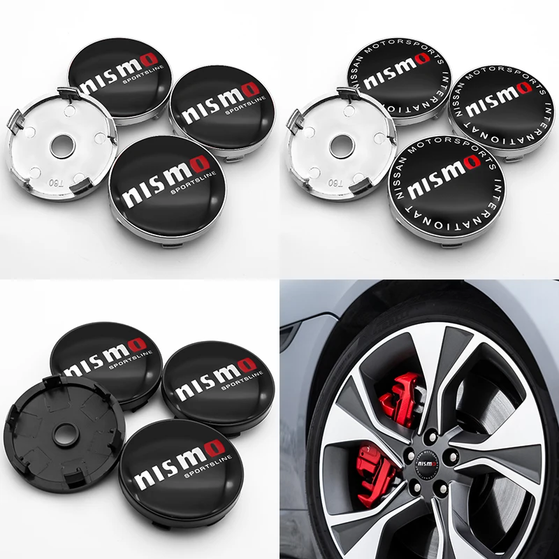 

Nismo logo for Nissan- Juke Note Leaf 4pcs 56mm and 60mm emblem Wheel Center Hub Caps Badge covers car styling auto accessories