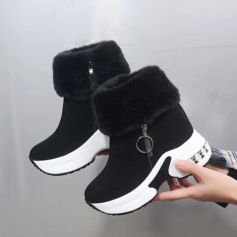 Women's Ankle Boots Warm Plush 2021 New Winter Shoes Women's Boots High Heels Women's Boots Snow Boots Height Increase