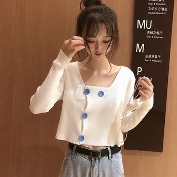 

New Spring Women Knit Cardigan Sweater Casual Short Coat Female Solid Color Long Sleeve Knitted Cardigan Jacket Women