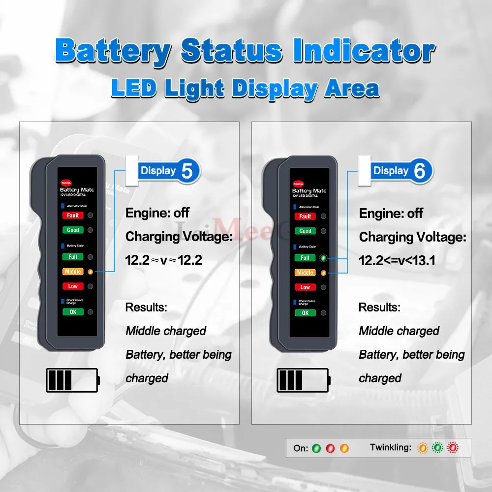12V Car Battery & Alternator Tester - Test Battery Condition & Alternator Charging (LED indication) (1)