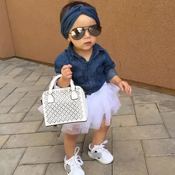 

3 Pcs Kids Baby Girl Denim Shirt Jacket Lace Tulle Skirts Headband Outfits Set Infant Girls Spring Clothes Set 2020 New Arrival