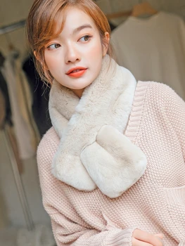 

Velvet-grade leather Rex rabbit fur scarf women's winter Korean style fur scarf double-sided thickened warm scarf