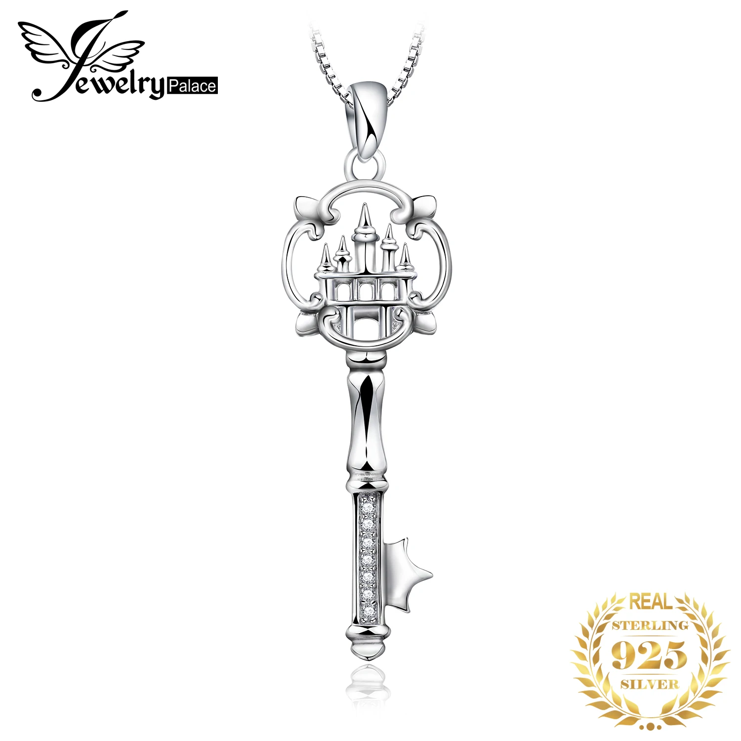 JewelryPalace Cubic Zirconia Castle Key Pendant Necklace Without Chain 925 Sterling Silver Pendant Jewelry for Women Fashion