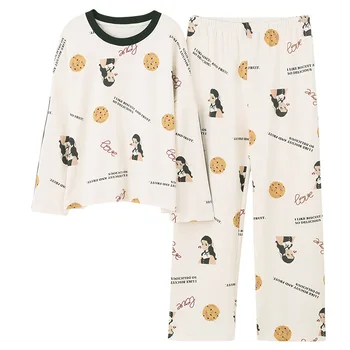 

Women Cotton Pajamas Set 2 Pieces Soft Sleepwear Long Sleeves Casual Homewear Spring Autumn Winter NightSuit Female Girls