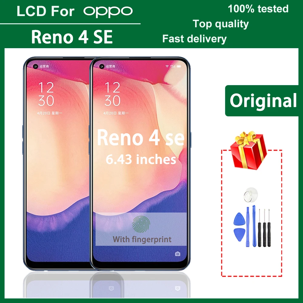 

6,43 "Оригинальный Super AMOLED ЖК-дисплей ЖК-дисплей для OPPO Рино 4 SE ЖК-дисплей кодирующий преобразователь сенсорного экрана в сборе для OPPO Reno4 SE ЖК-дисплей Замена