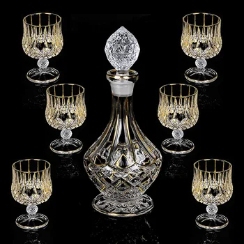 

luxury lead-free whiskey decanter set with 6 Pcs whiskey wine glass for Alcohol Bourbon Scotch 7 Pcs Set 200828-13