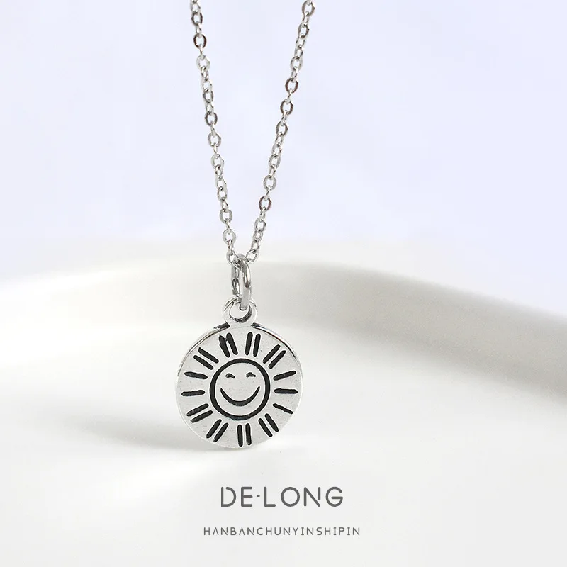 

Retro Retro Sun Smiley Necklace 925 Sterling Cool Women's Sunshine Smile Choker INS Korean-style Accessories