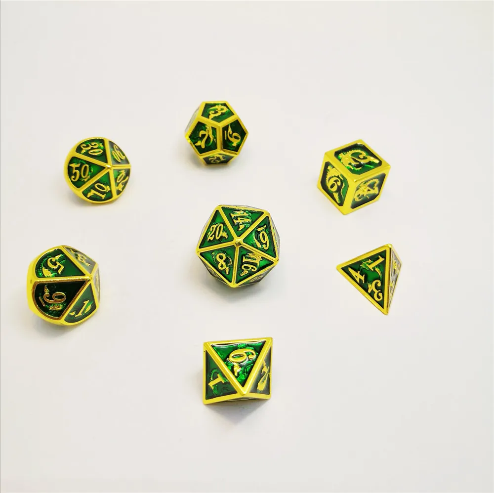 20 сторонних позолоченных зеленых эмалированных ролевых игр dnd многогранных наборов для настольных игр