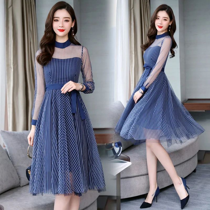 

Comfortable And Stylish Glorious Striped Dress Simplicity Crew Neck Large Hem 2019 Spring