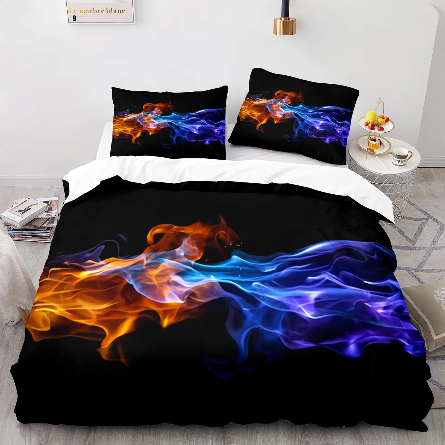 

Colorful Flame Bedding Set Single Twin Full Queen King Size Ice And Fire Blaze Bed Set Children Kid Bedroom Duvetcover Sets 012