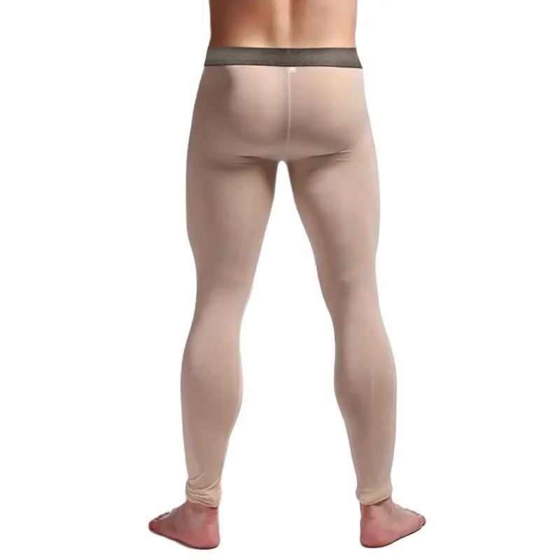 Ice Silk Mens Legging Homme Sleepwear Long Johns See Through Ultra-Thin Men Sexy Underwear Bottom Trousers Home Lounge Man Pants 3