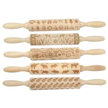 35 см Рождество тиснение Скалки деревянная лазерная гравировка Резные Декоративные Скалки DIY печенье лапша бисквит Фондант