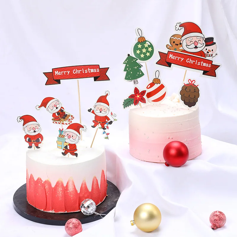 Christmas Cupcake toppers Cake Decoration Cartoon Christmas Red Man Christmas Tree Snowman Birthday Cake Decoration Card
