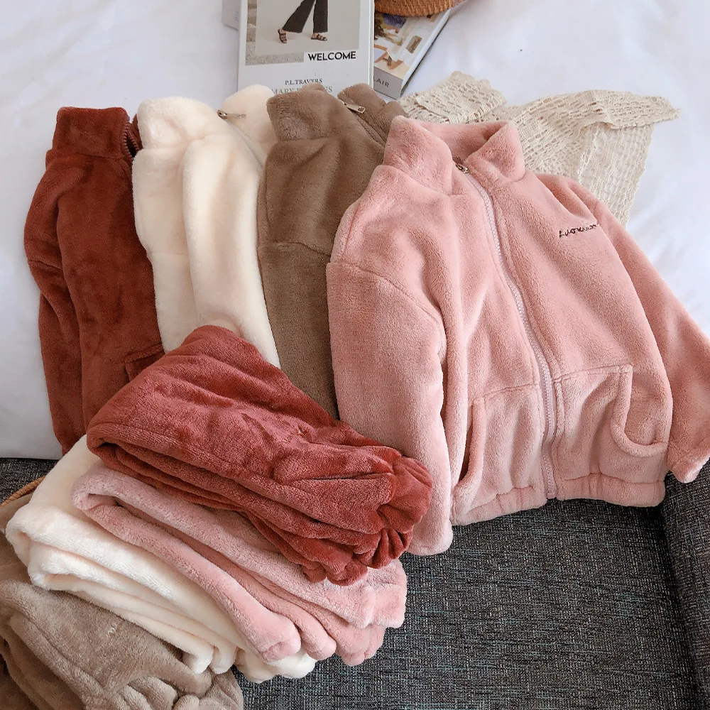 

Winter New Arrival Children Pajamas Set for Girls Boys Flannel Sleepwear Kids Warm Tracksuit