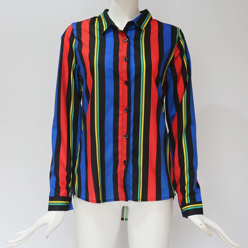 Плюс размер Свободная Женская блузка с длинным рукавом в полоску открытые женские Топы Женская рубашка пакет бедра Длинная блузка летняя шифоновая блуза 3XL