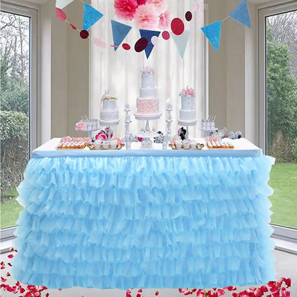 Wedding Party Tulle Tutu Table Skirt Cloth Wedding Decor Lace Tulle Baby Shower Birthday Banquet Party Wedding Table Skirting