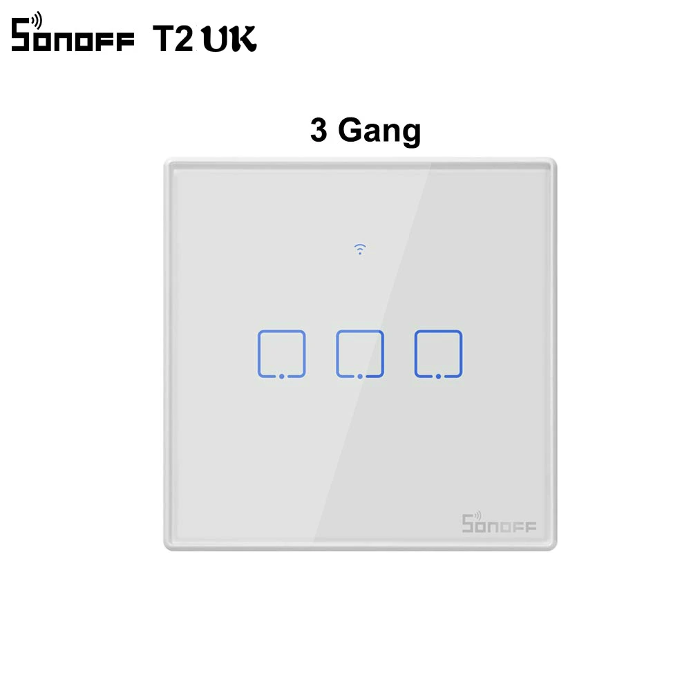 Sonoff T2 UK 3 Gang Интеллектуальный выключатель света SONOFF T1 T2 T3 Интеллектуальный переключатель Wi-Fi Сенсорный экран пульт дистанционного управления 1/2/3 433 МГц RF/Голосовое управление/приложение/сенсорный экран Управление умный дом Alexa Google Home - Color: Sonoff T2 UK 3 Gang