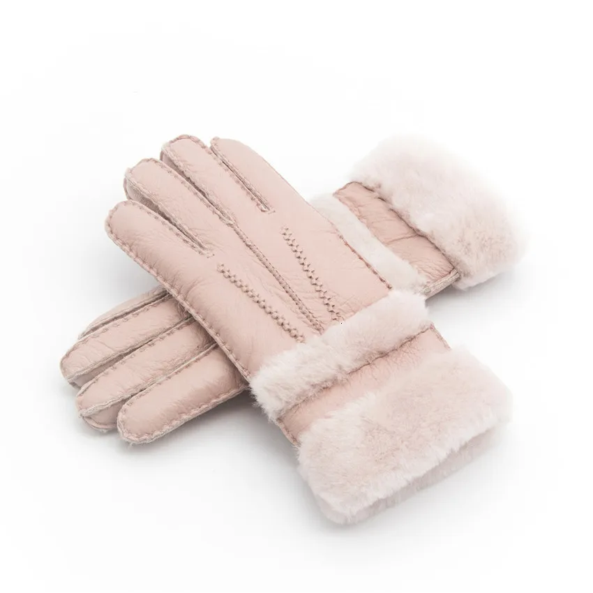 Зимние перчатки Для женщин из овечьей кожи; кашемировые меховые теплые Перчатки Женская Полный палец модная обувь из натуральной кожи Варежки «Five Finger», «Перчатки# S1