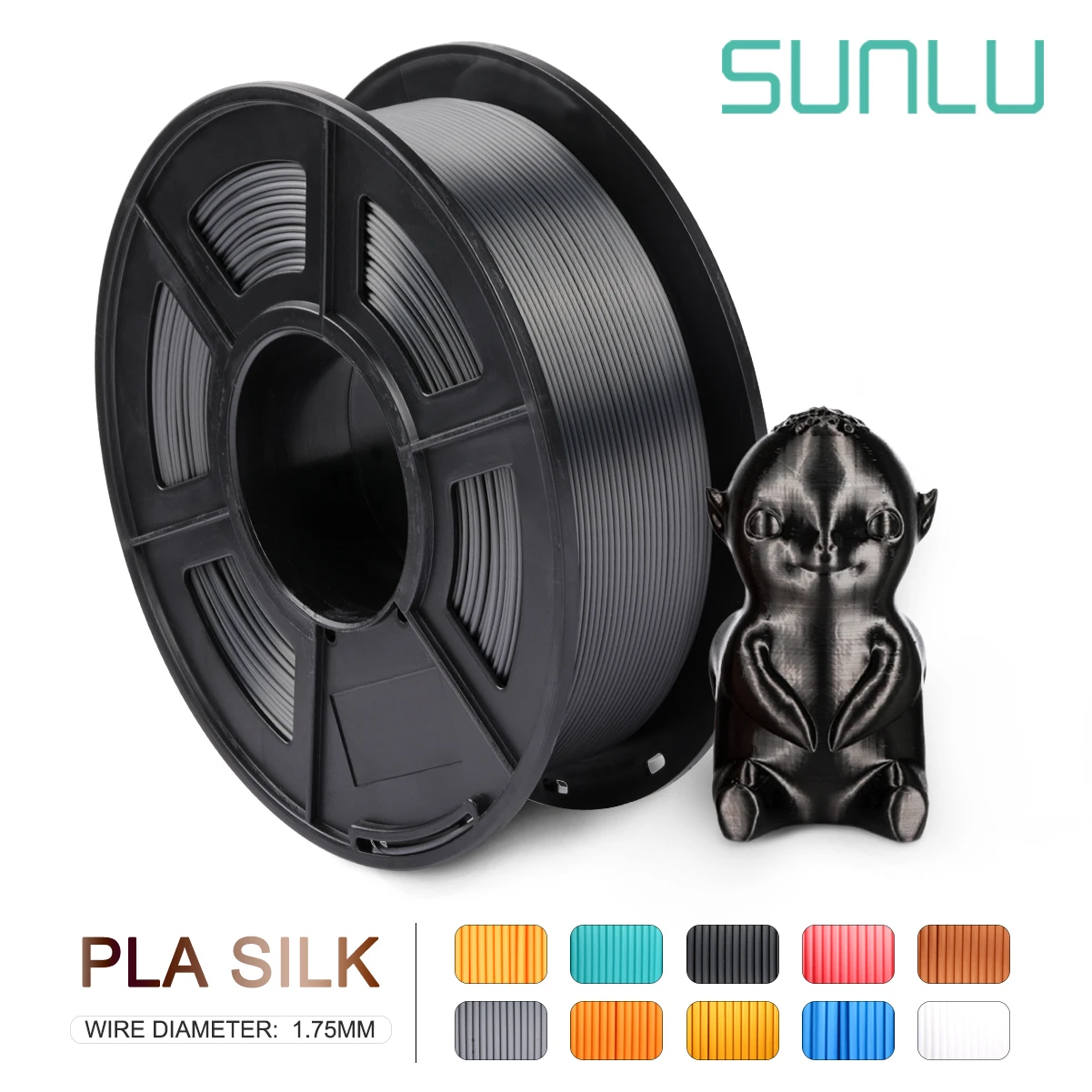 

PLA SILK Filament BLACK SILK 1kg 2.2 lbs 1.75mm per roll 3D Printer Filament DIY for 3D printing Refills BLACK