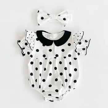 

Baby Girls Clothes Dot Print Baby Bodysuit Short Sleeve Jumpsuit Headband Newborn Clothes Summer Toddler Girls Outfit