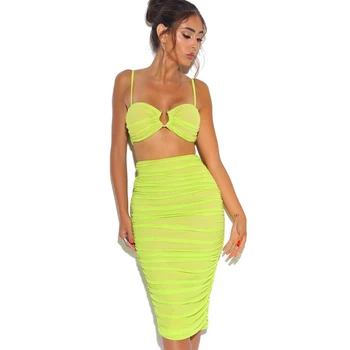 

bandage Sets 2020 summer 2 piece set crop top short package hip skirt for female women two piece set skirts