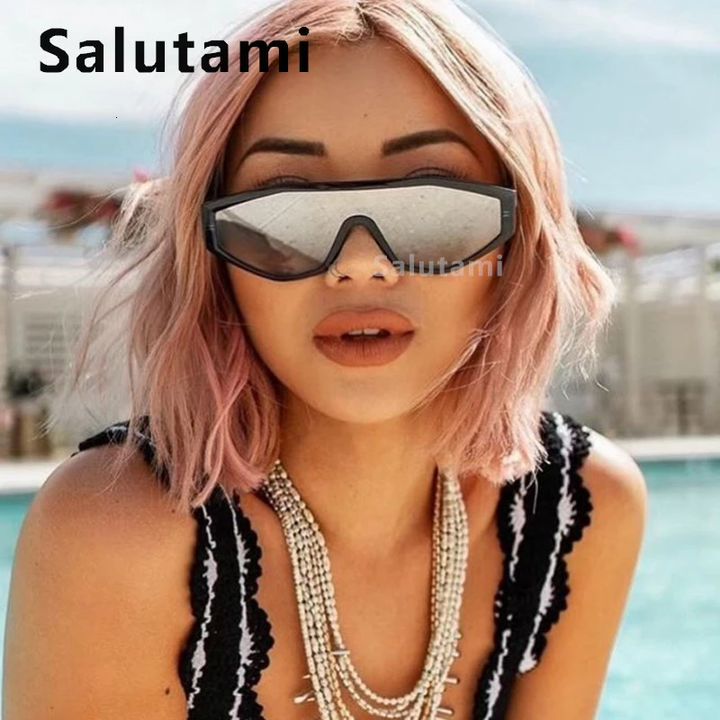 New Chic Irregular One Piece Sunglasses For Women Men Vintage Oversize Flat Sun Glasses Female White Black Shield Shades